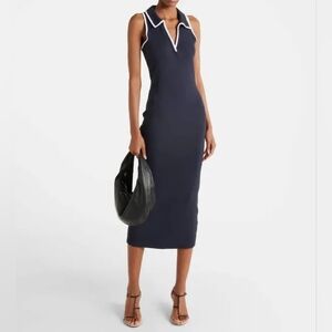Veronica Beard Navy and White Trim Midi Darien Polo Dress